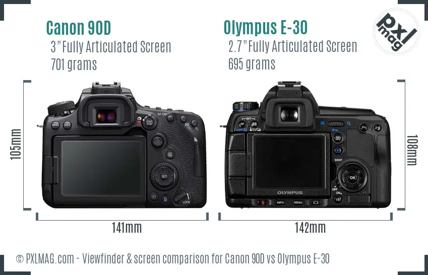 Canon 90D vs Olympus E-30 Screen and Viewfinder comparison