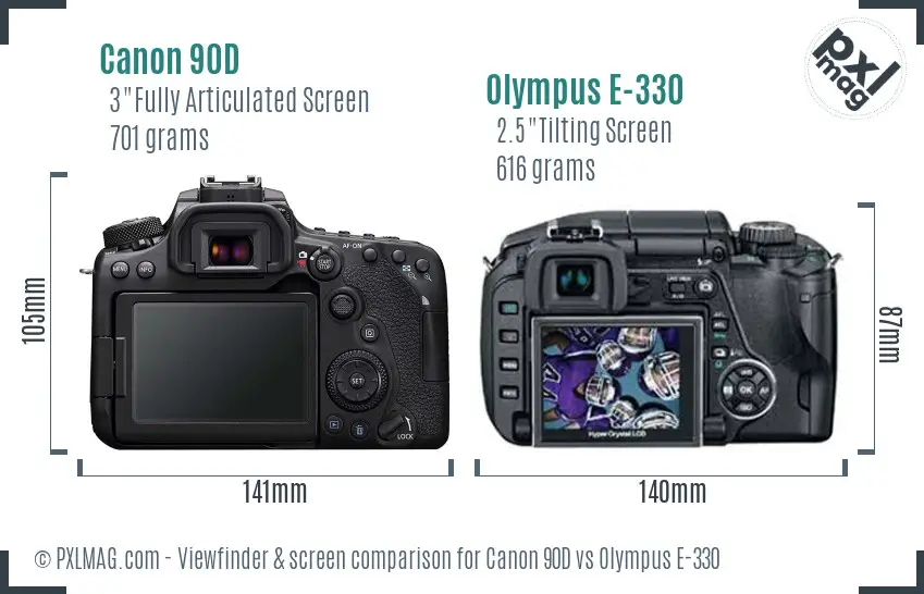 Canon 90D vs Olympus E-330 Screen and Viewfinder comparison