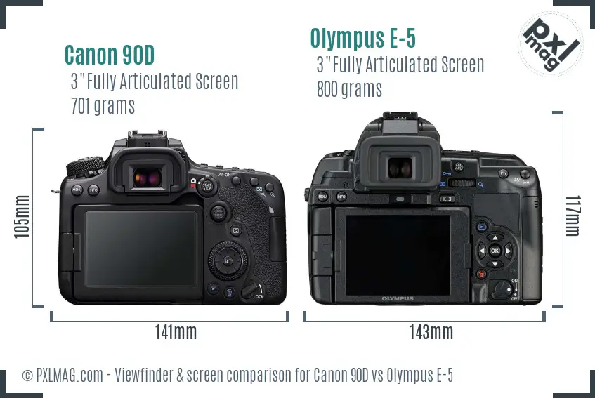 Canon 90D vs Olympus E-5 Screen and Viewfinder comparison