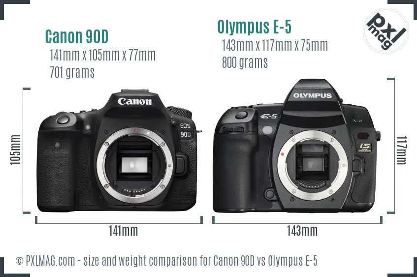 Canon 90D vs Olympus E-5 size comparison