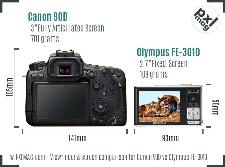 Canon 90D vs Olympus FE-3010 Screen and Viewfinder comparison
