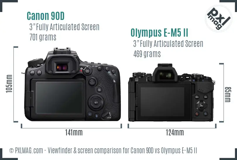 Canon 90D vs Olympus E-M5 II Screen and Viewfinder comparison