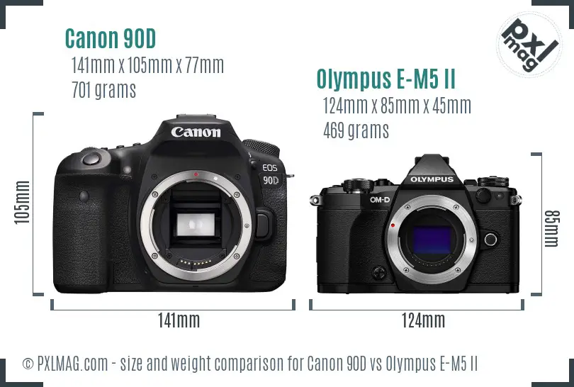 Canon 90D vs Olympus E-M5 II size comparison