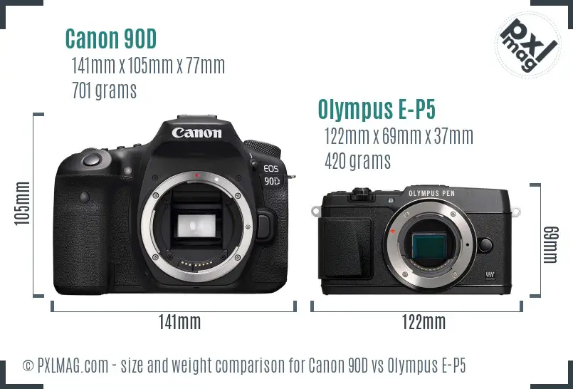 Canon 90D vs Olympus E-P5 size comparison Canon 90D vs Olympus E-P5 size comparison
