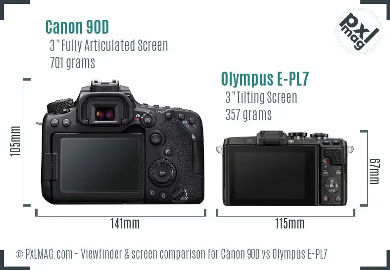 Canon 90D vs Olympus E-PL7 Screen and Viewfinder comparison