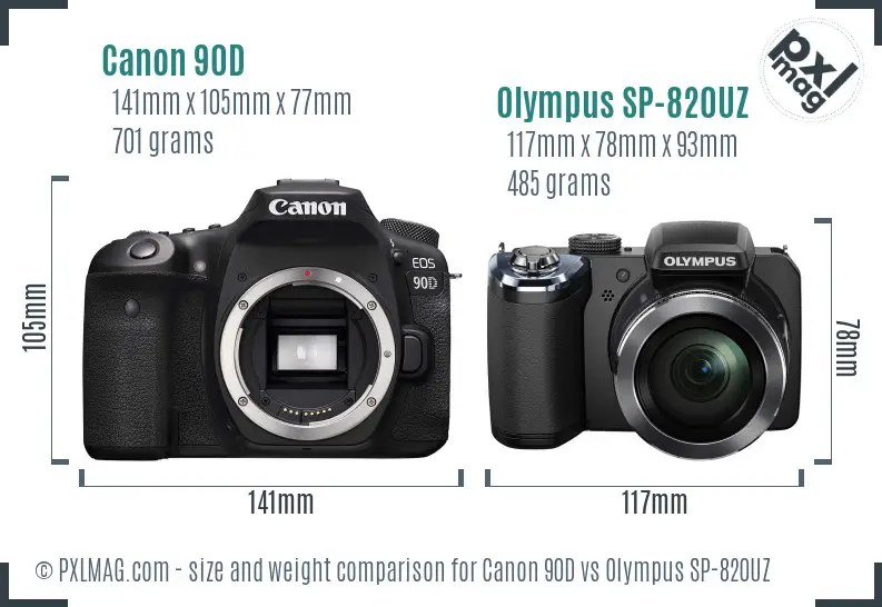 Canon 90D vs Olympus SP-820UZ size comparison Canon 90D vs Olympus SP-820UZ size comparison