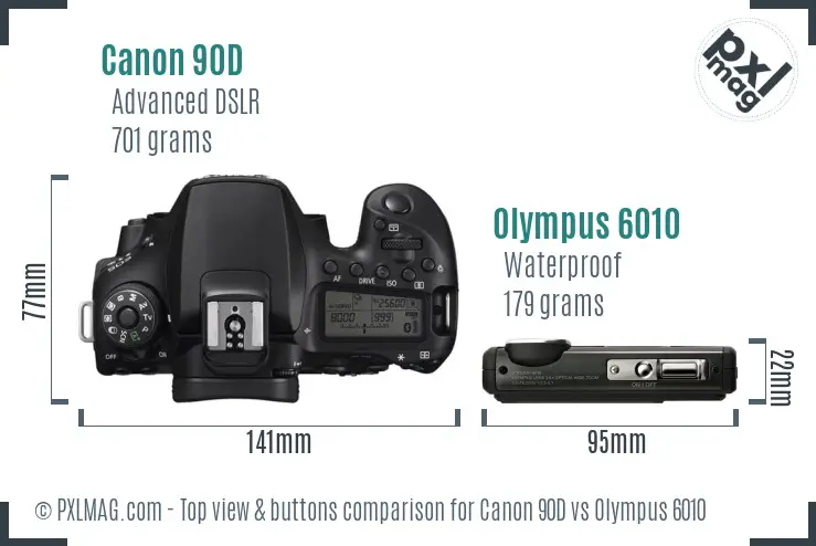 Canon 90D vs Olympus 6010 top view buttons comparison