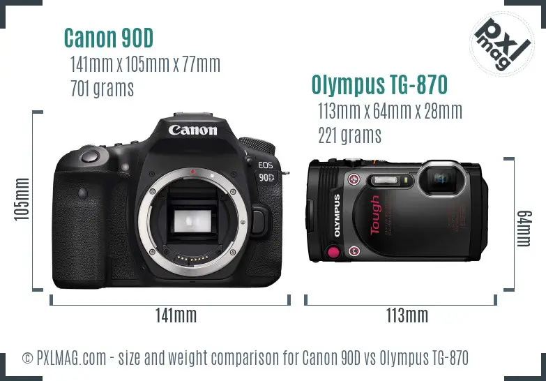 Canon 90D vs Olympus TG-870 size comparison