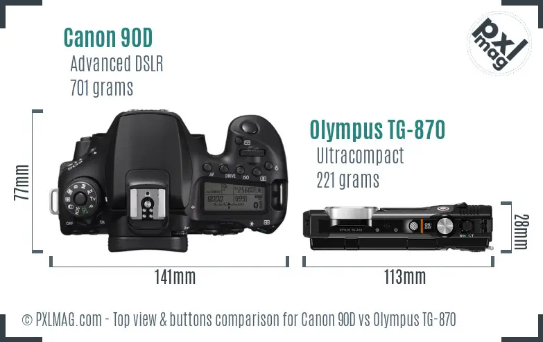 Canon 90D vs Olympus TG-870 top view buttons comparison