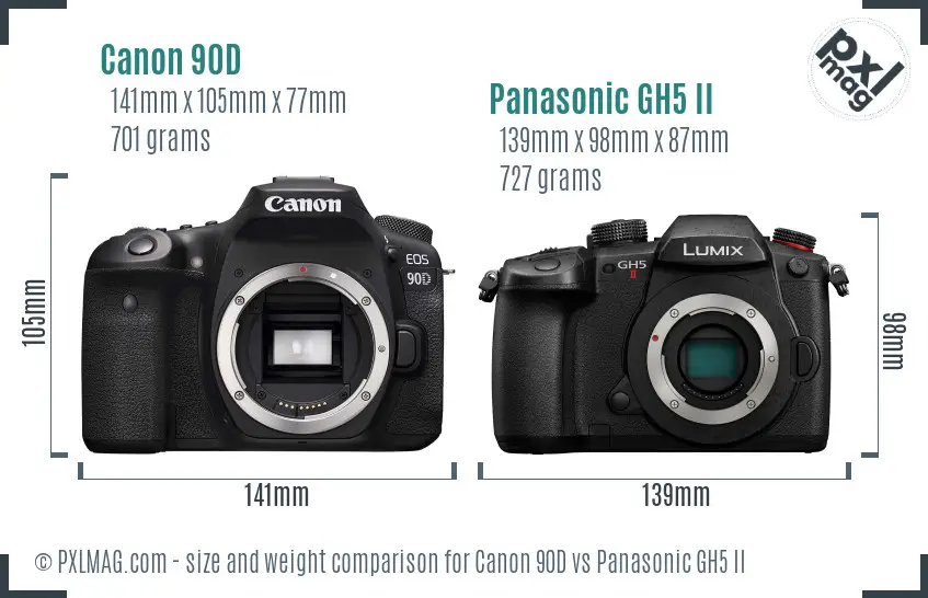Canon 90D vs Panasonic GH5 II size comparison