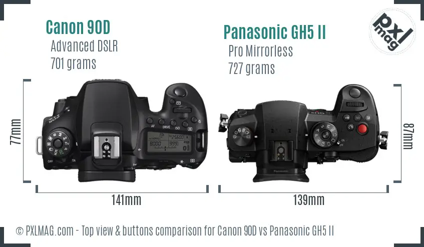 Canon 90D vs Panasonic GH5 II top view buttons comparison