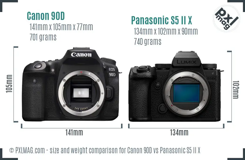 Canon 90D vs Panasonic S5 II X size comparison Canon 90D vs Panasonic S5 II X size comparison