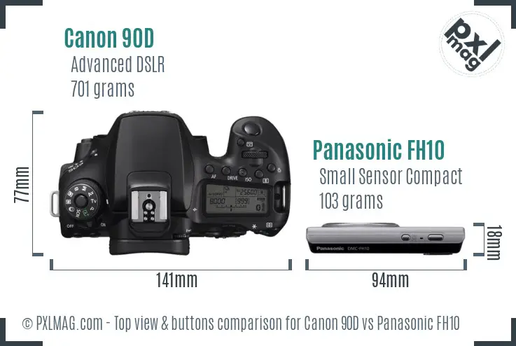 Canon 90D vs Panasonic FH10 top view buttons comparison