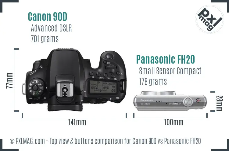 Canon 90D vs Panasonic FH20 top view buttons comparison Canon 90D vs Panasonic FH20 top view buttons comparison