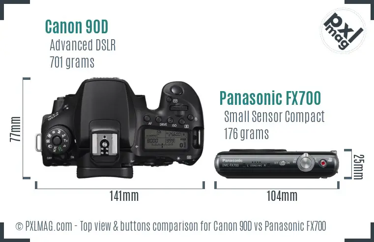 Canon 90D vs Panasonic FX700 top view buttons comparison