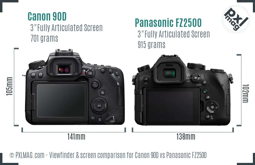 Canon 90D vs Panasonic FZ2500 Screen and Viewfinder comparison Canon 90D vs Panasonic FZ2500 Screen and Viewfinder comparison