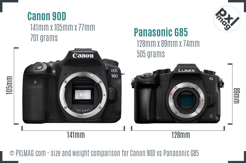 Canon 90D vs Panasonic G85 size comparison