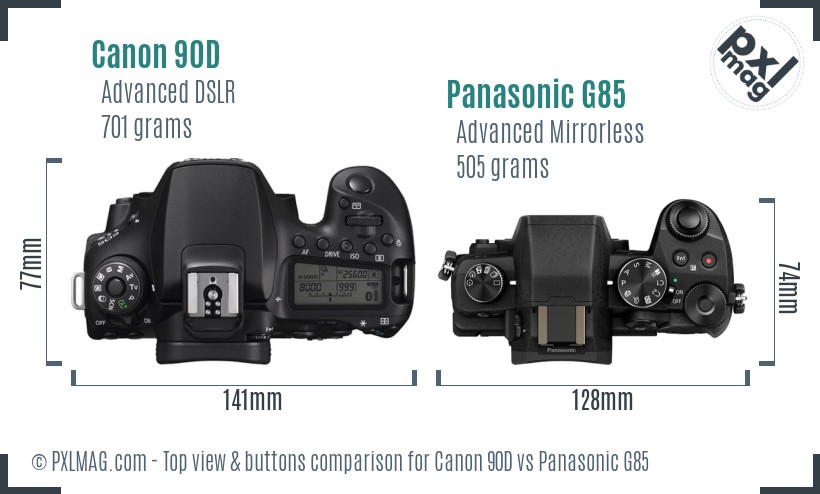 Canon 90D vs Panasonic G85 top view buttons comparison