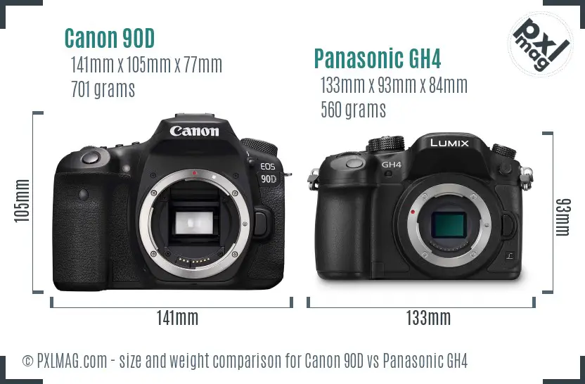 Canon 90D vs Panasonic GH4 size comparison Canon 90D vs Panasonic GH4 size comparison