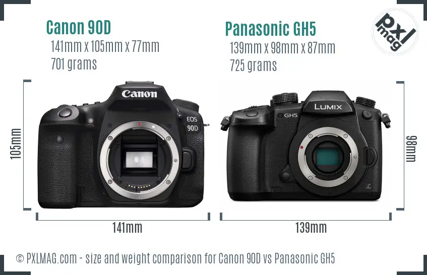 Canon 90D vs Panasonic GH5 size comparison Canon 90D vs Panasonic GH5 size comparison