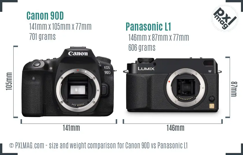 Canon 90D vs Panasonic L1 size comparison
