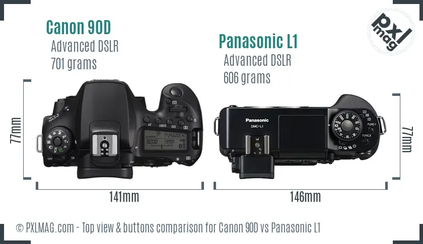 Canon 90D vs Panasonic L1 top view buttons comparison