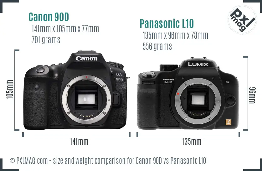 Canon 90D vs Panasonic L10 size comparison