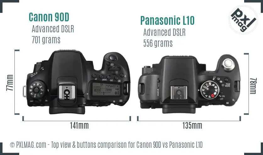 Canon 90D vs Panasonic L10 top view buttons comparison