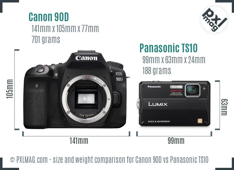 Canon 90D vs Panasonic TS10 size comparison