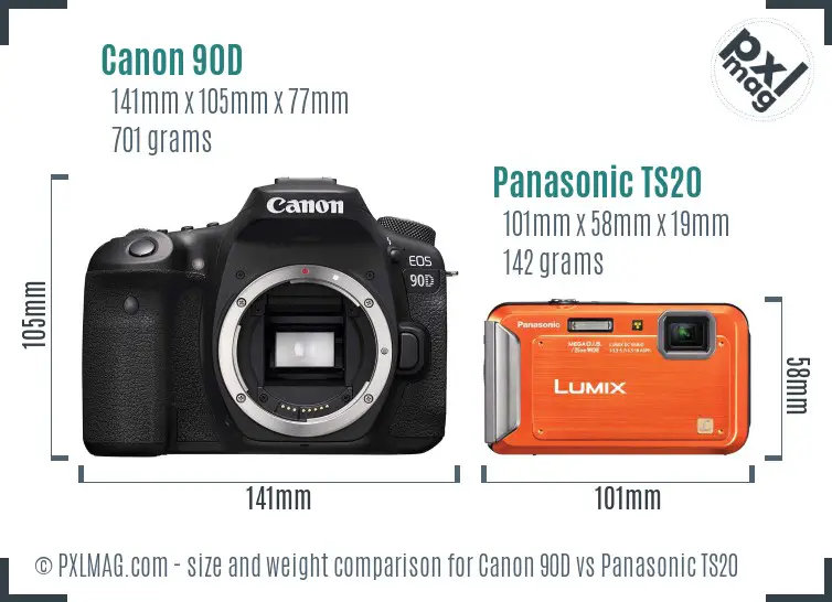 Canon 90D vs Panasonic TS20 size comparison Canon 90D vs Panasonic TS20 size comparison
