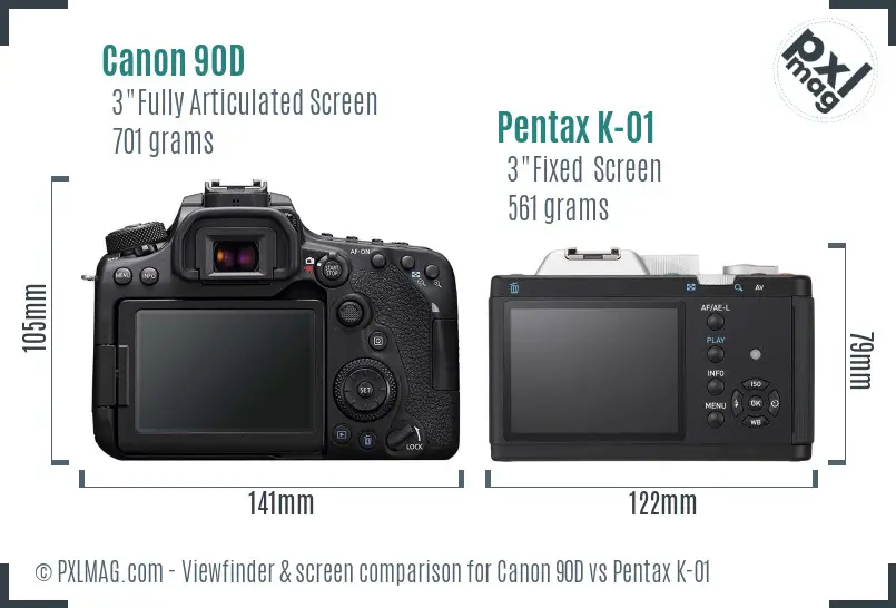 Canon 90D vs Pentax K-01 Screen and Viewfinder comparison Canon 90D vs Pentax K-01 Screen and Viewfinder comparison