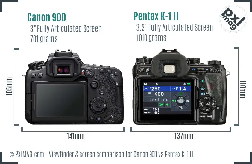 Canon 90D vs Pentax K-1 II Screen and Viewfinder comparison