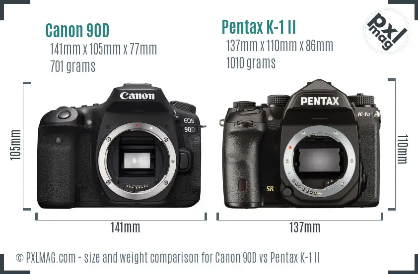 Canon 90D vs Pentax K-1 II size comparison