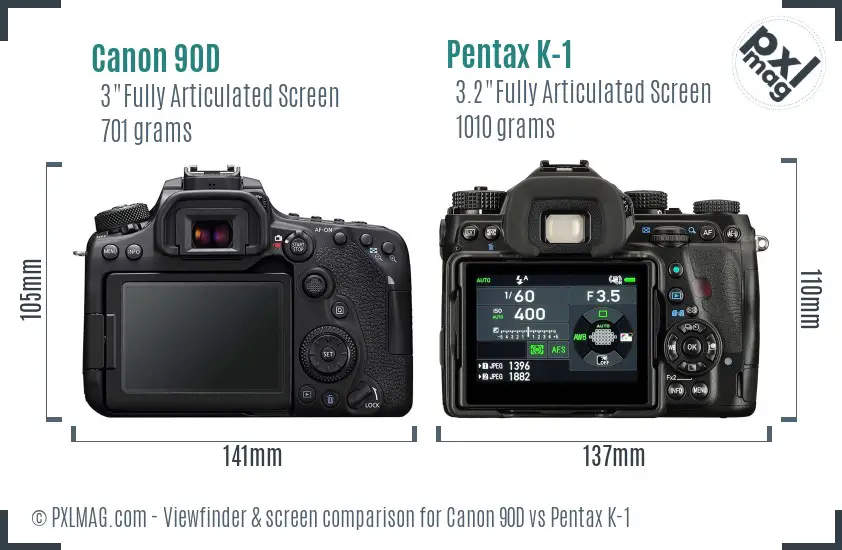 Canon 90D vs Pentax K-1 Screen and Viewfinder comparison