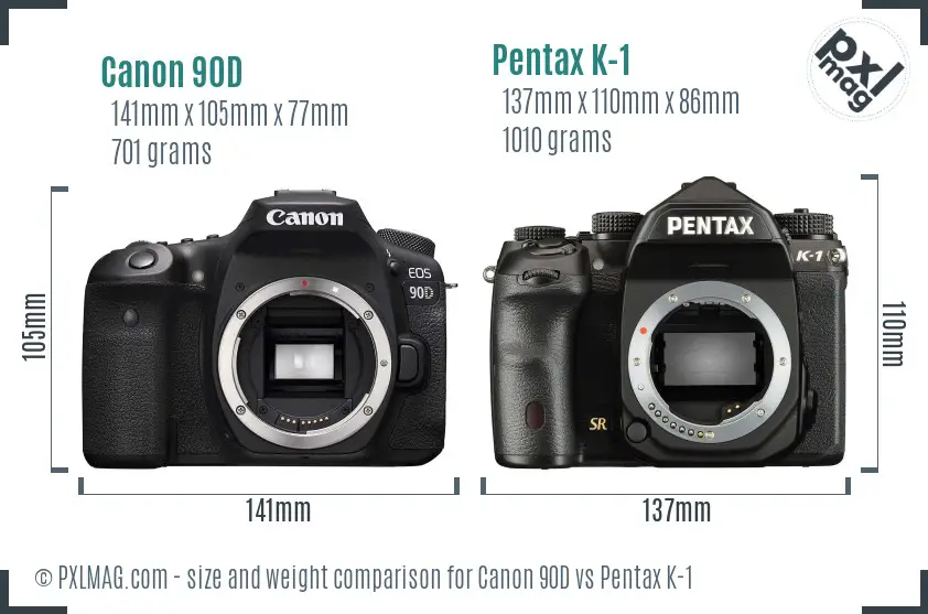 Canon 90D vs Pentax K-1 size comparison