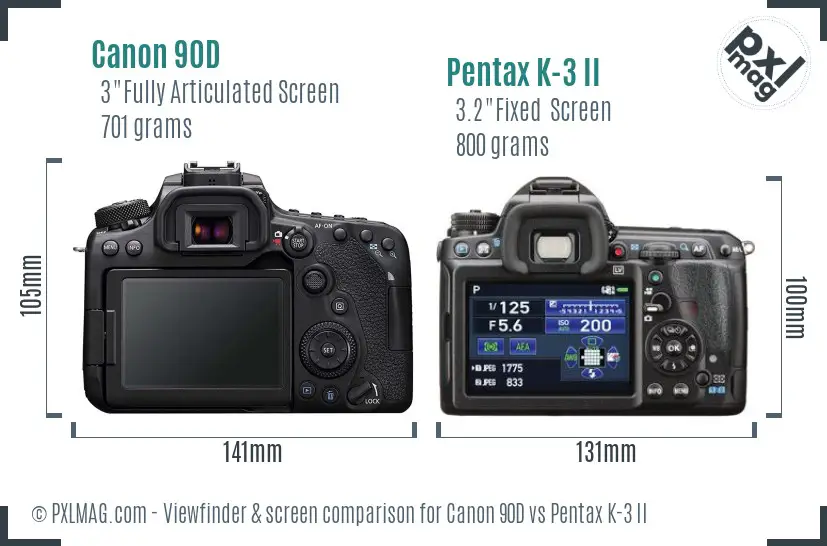 Canon 90D vs Pentax K-3 II Screen and Viewfinder comparison
