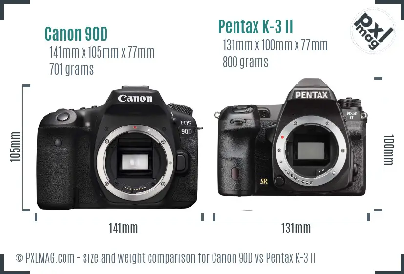 Canon 90D vs Pentax K-3 II size comparison