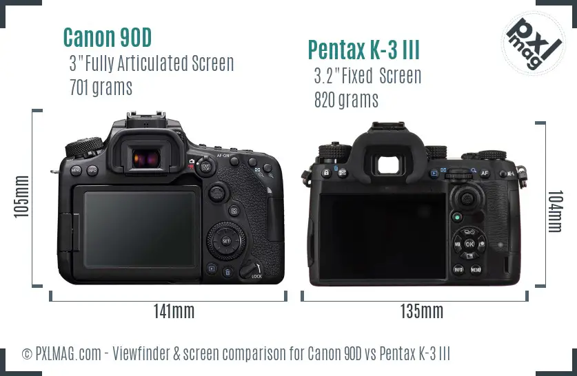 Canon 90D vs Pentax K-3 III Screen and Viewfinder comparison