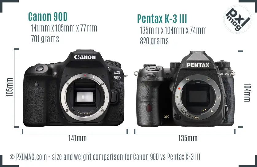 Canon 90D vs Pentax K-3 III size comparison