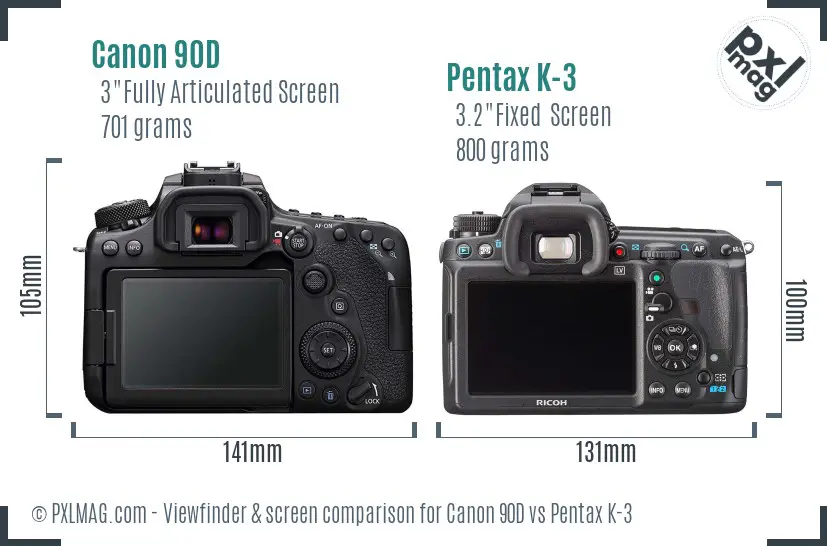 Canon 90D vs Pentax K-3 Screen and Viewfinder comparison