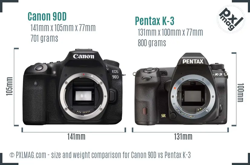 Canon 90D vs Pentax K-3 size comparison