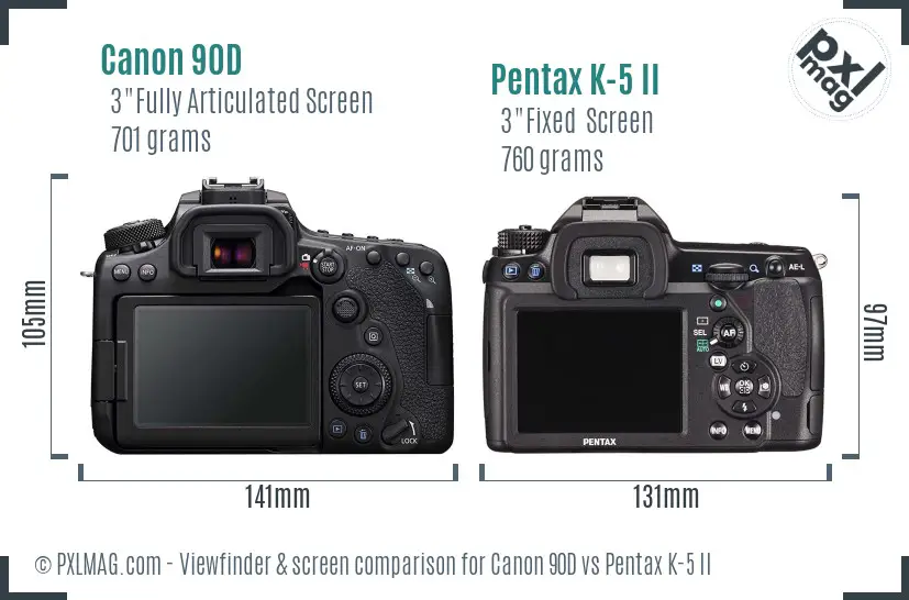 Canon 90D vs Pentax K-5 II Screen and Viewfinder comparison