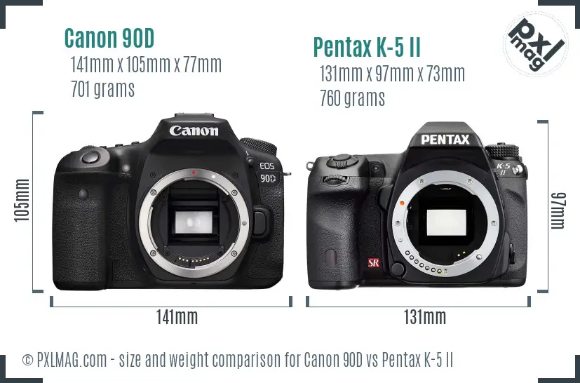 Canon 90D vs Pentax K-5 II size comparison