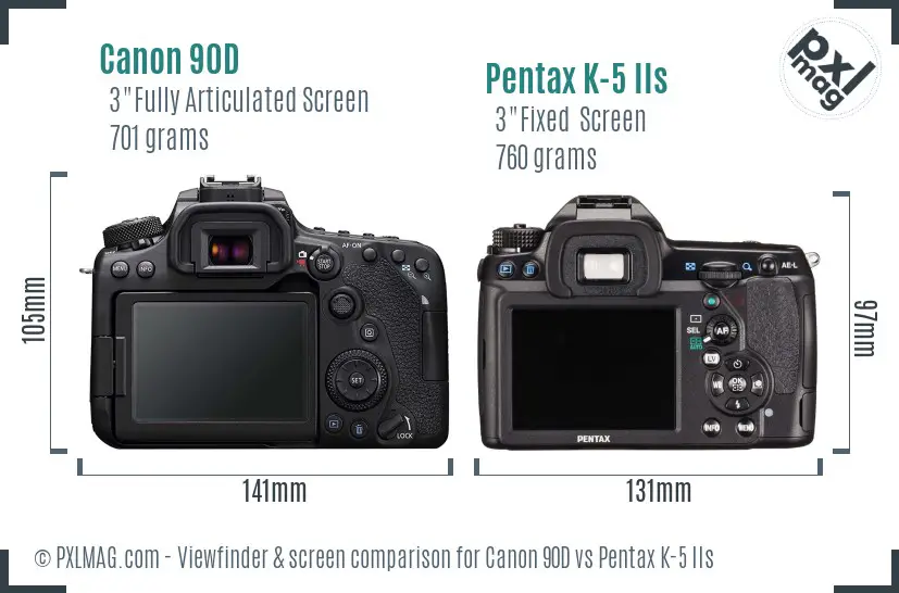 Canon 90D vs Pentax K-5 IIs Screen and Viewfinder comparison