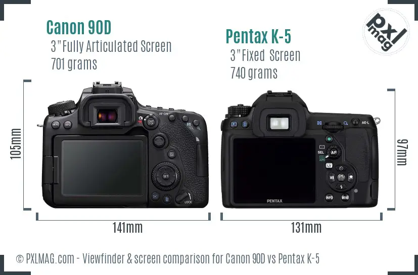 Canon 90D vs Pentax K-5 Screen and Viewfinder comparison