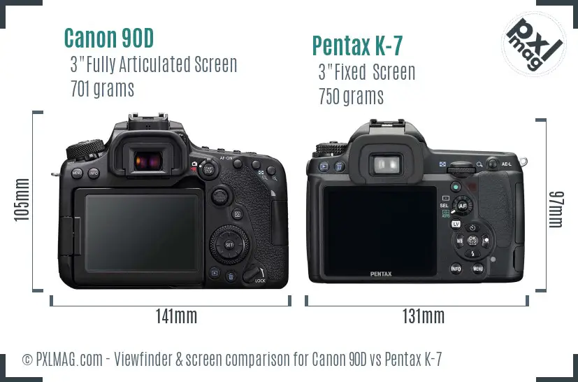 Canon 90D vs Pentax K-7 Screen and Viewfinder comparison