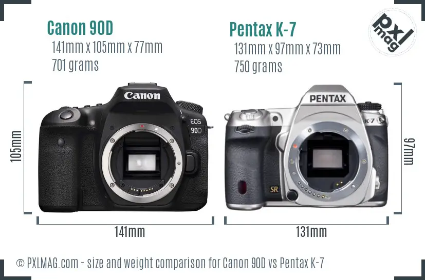 Canon 90D vs Pentax K-7 size comparison