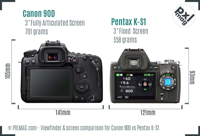 Canon 90D vs Pentax K-S1 Screen and Viewfinder comparison