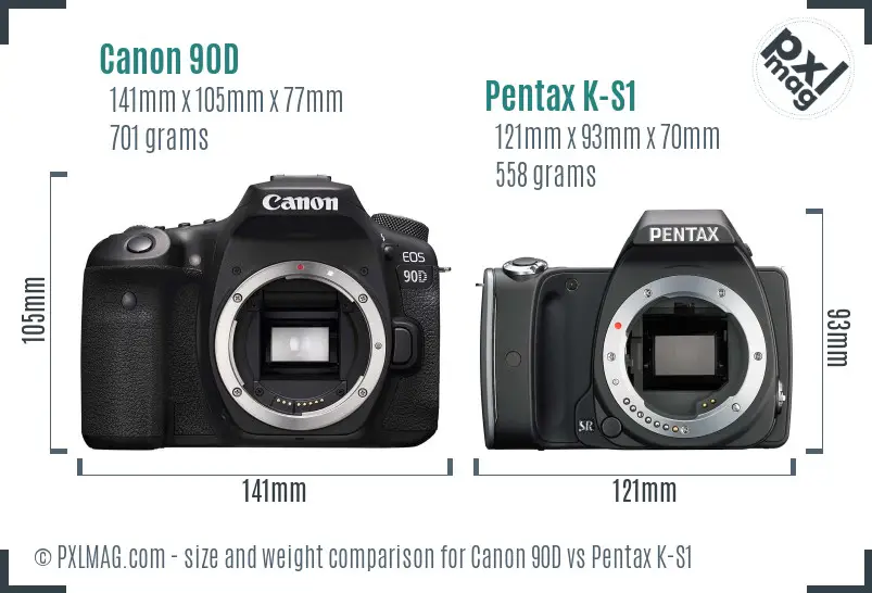 Canon 90D vs Pentax K-S1 size comparison