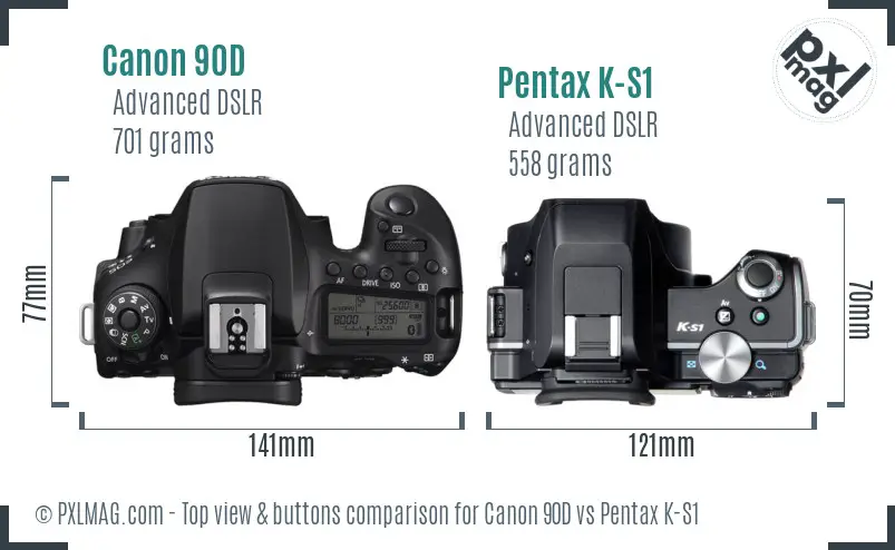 Canon 90D vs Pentax K-S1 top view buttons comparison
